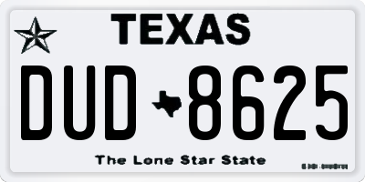 TX license plate DUD8625