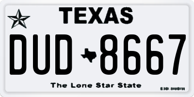 TX license plate DUD8667