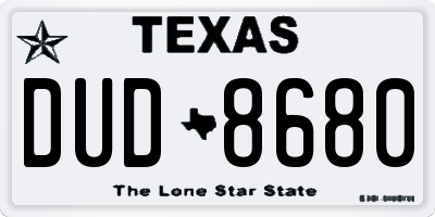 TX license plate DUD8680