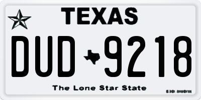 TX license plate DUD9218