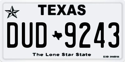 TX license plate DUD9243