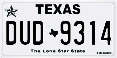 TX license plate DUD9314