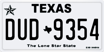 TX license plate DUD9354