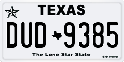 TX license plate DUD9385