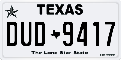 TX license plate DUD9417
