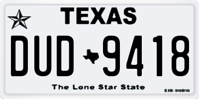 TX license plate DUD9418