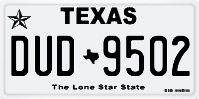 TX license plate DUD9502