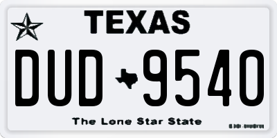 TX license plate DUD9540