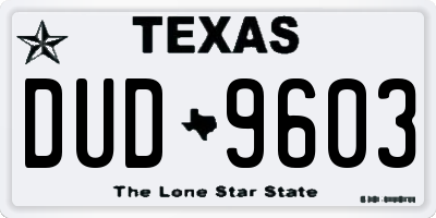 TX license plate DUD9603