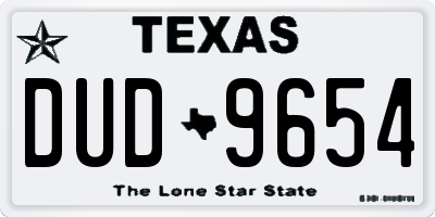 TX license plate DUD9654