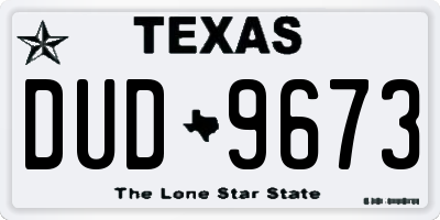 TX license plate DUD9673