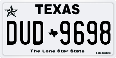 TX license plate DUD9698