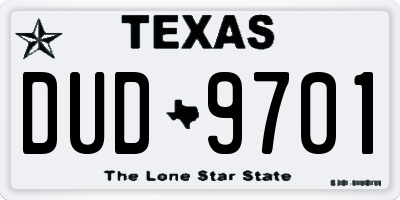 TX license plate DUD9701