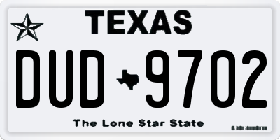 TX license plate DUD9702