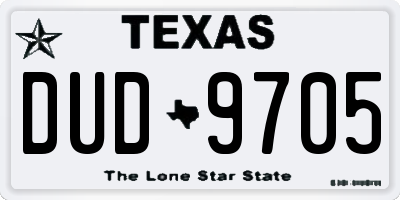 TX license plate DUD9705