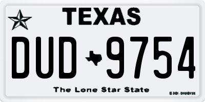 TX license plate DUD9754