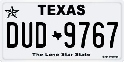 TX license plate DUD9767