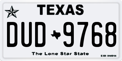 TX license plate DUD9768