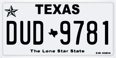 TX license plate DUD9781