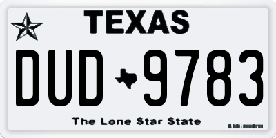 TX license plate DUD9783