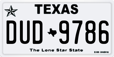 TX license plate DUD9786