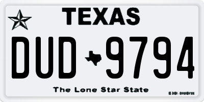 TX license plate DUD9794