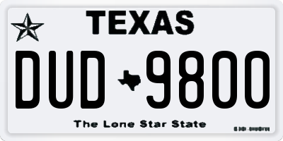 TX license plate DUD9800