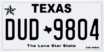 TX license plate DUD9804