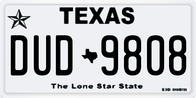 TX license plate DUD9808