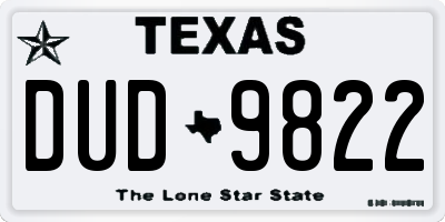 TX license plate DUD9822