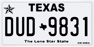 TX license plate DUD9831