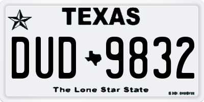TX license plate DUD9832