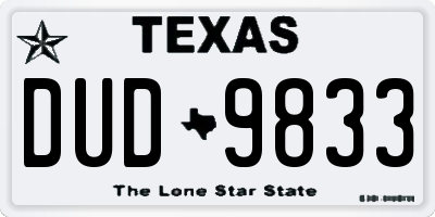 TX license plate DUD9833
