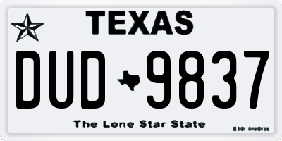 TX license plate DUD9837