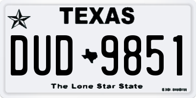 TX license plate DUD9851