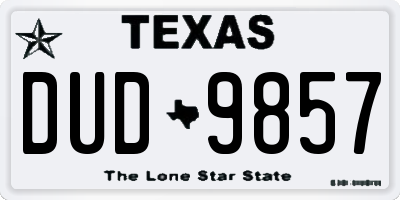 TX license plate DUD9857