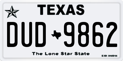 TX license plate DUD9862