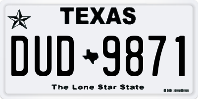 TX license plate DUD9871