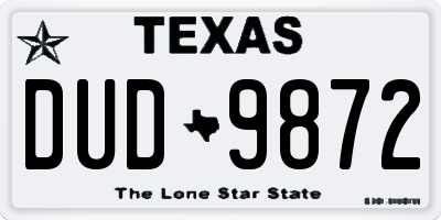 TX license plate DUD9872