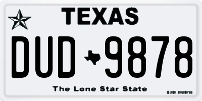 TX license plate DUD9878