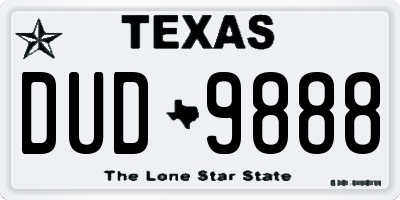 TX license plate DUD9888