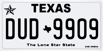TX license plate DUD9909