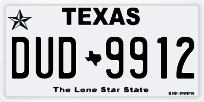 TX license plate DUD9912