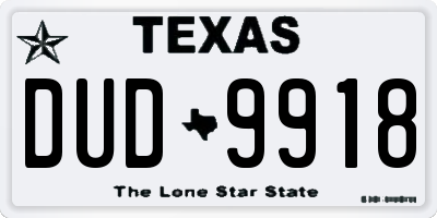 TX license plate DUD9918