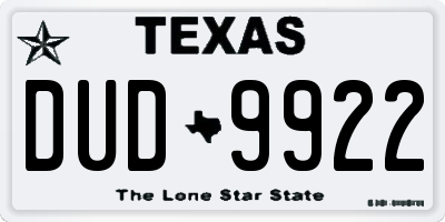 TX license plate DUD9922