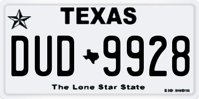 TX license plate DUD9928