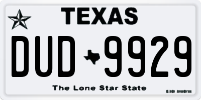 TX license plate DUD9929
