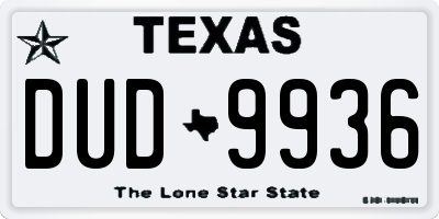 TX license plate DUD9936