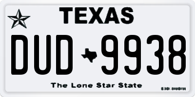 TX license plate DUD9938
