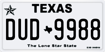 TX license plate DUD9988